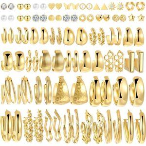 45 Pairs Gold Hoop Earrings Set for Women Multipack, Hypoallergenic Chunky